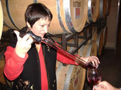 Marie-Eve pouring barrel samples