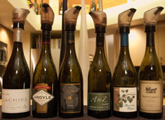 Lineup of Oregon Pinot Noirs